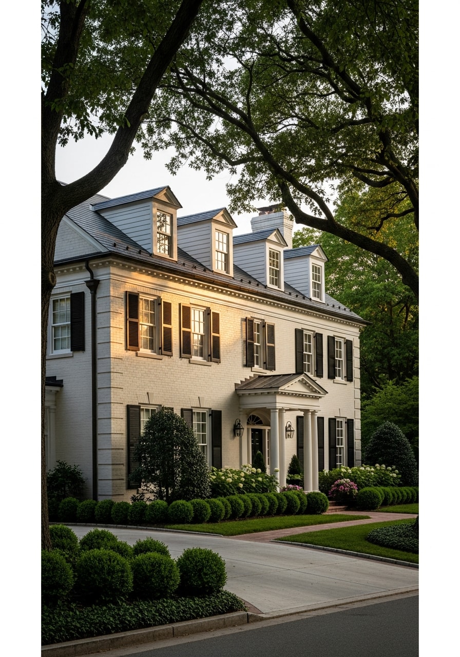 Bethesda home exterior showing architectural details and professional landscaping typical of Montgomery County standards.