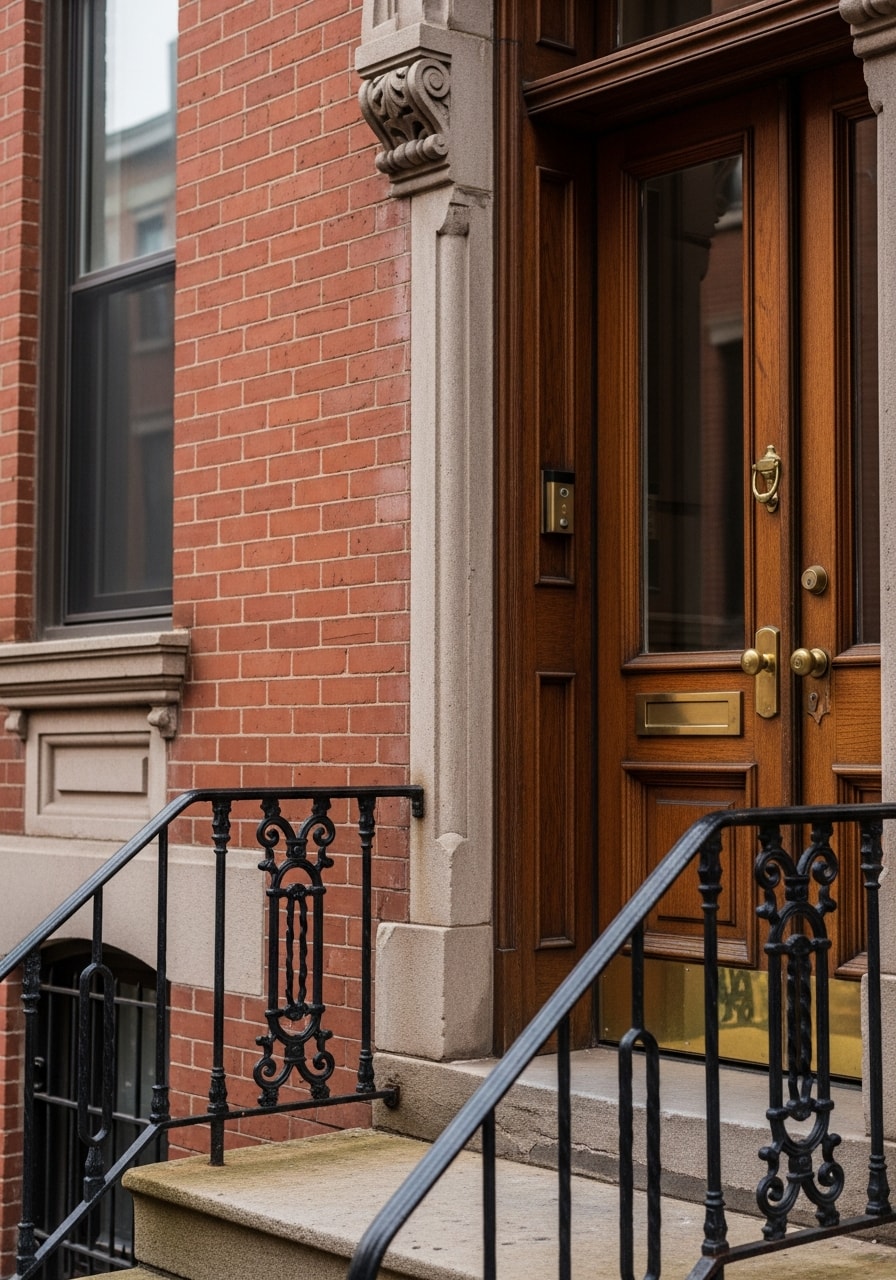Close-up of a DC row house entrance showing period architectural details and street-level context.